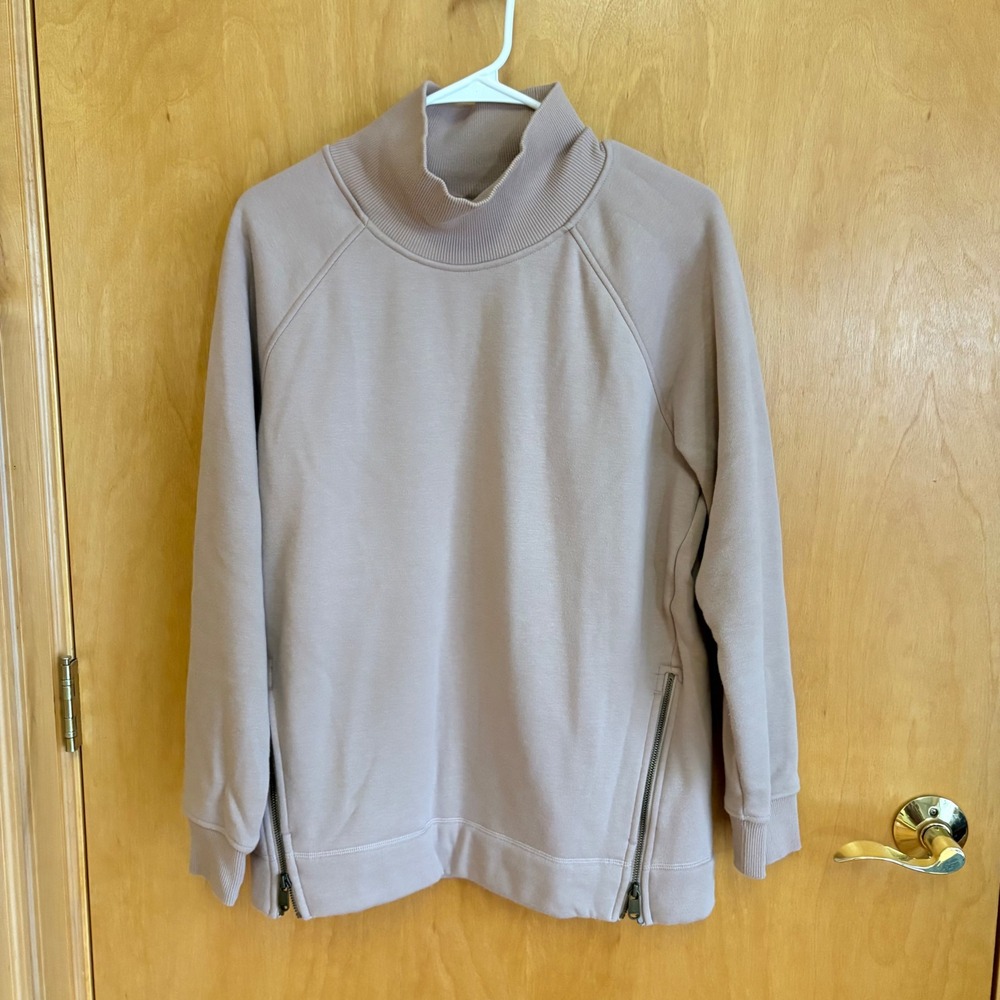Athleta Cozy Karma Side Zip Funnel‎ Neck Sweatshirt Taupe M